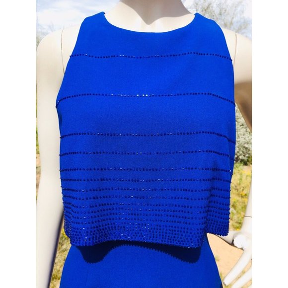 Vintage Rimini Saks Fifth Avenue Royal Blue Beaded Formal Sheath Dress S… - Picture 3 of 8